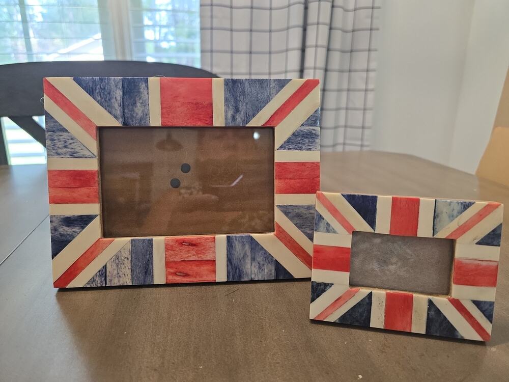 Set Of 2 Anthropologie British Flag/Union Jack Wood Photo Frame 2x3, 4x6